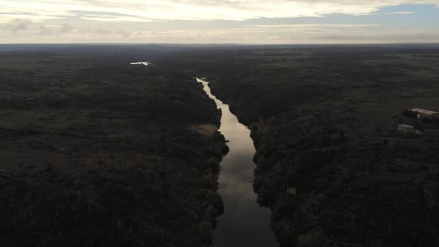 Beautiful river in Ledesma,Salamanca.Spain. Aerial Drone Footage