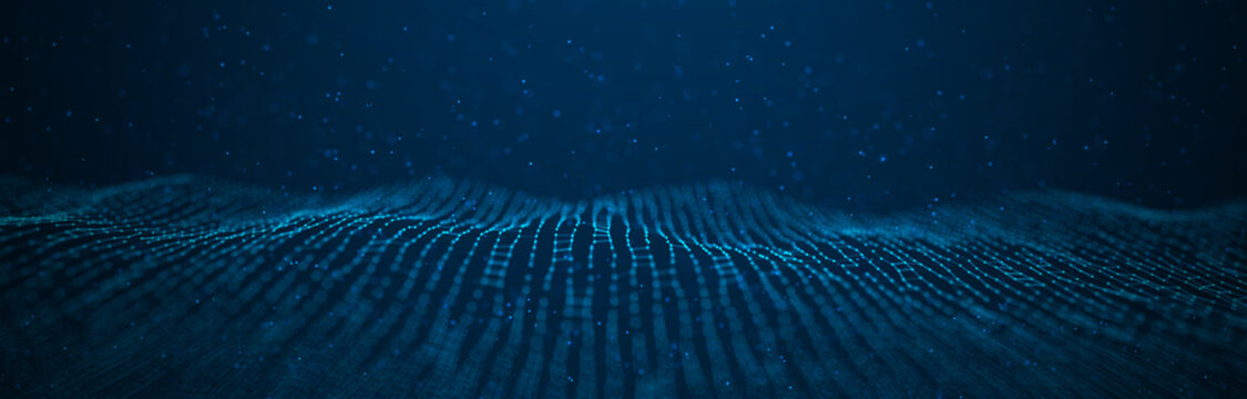 Wave 3d. Wave of particles. Abstract Blue Geometric Background. Big data visualization. Data technology abstract futuristic illustration. 3d rendering.
