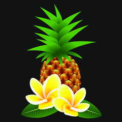 Flowers frangipani (Plumeria) with pineapple.