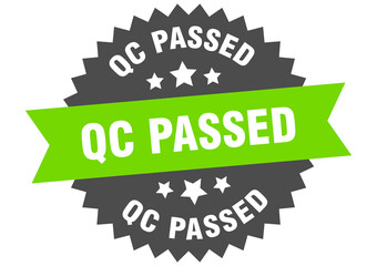 qc passed round isolated ribbon label. qc passed sign