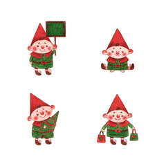 set of happy christmas dwarfs, elves or santa helpers