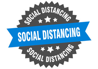 social distancing round isolated ribbon label. social distancing sign