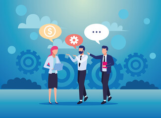 group of business people teamwork with speech bubbles characters