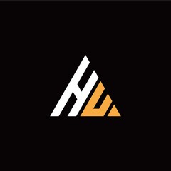 H U initial logo modern triangle with black background