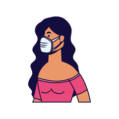 young woman wearing medical mask character