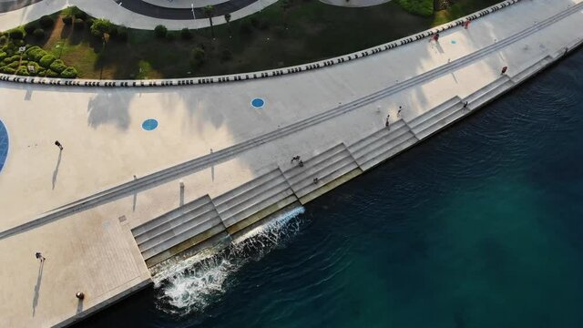 Zadar, Croatia, Sea Organ (morske orgulje) drone shot top birdeye view