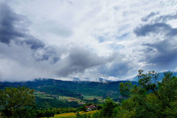 landscape with mountains and clouds