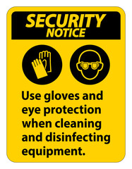 Security Notice Use Gloves And Eye Protection Sign on white background