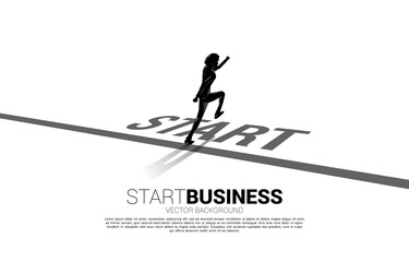 Fototapeta premium Silhouette of businessman running from start line. Concept of people ready to start career and business