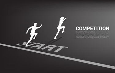 competition of two silhouette of businessman running from start line. business concept for competition