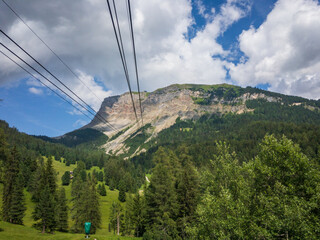 View from cable car to Seceda mountain in summer