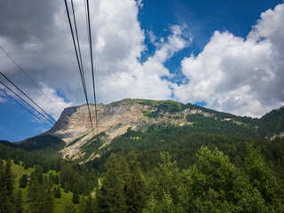 View from cable car to Seceda mountain in summer