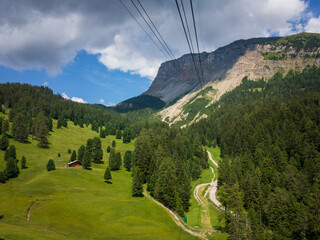 View from cable car to Seceda mountain in summer