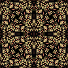 Intricate greek vector seamless pattern. Ornamental floral backg