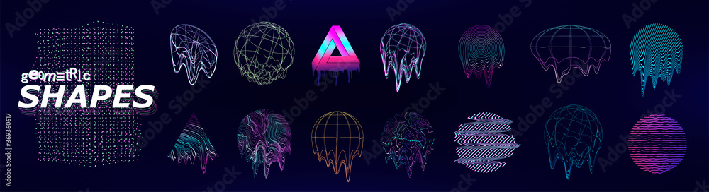 Poster retrofuturistic universal trendy shapes with glitch and defect effects. trendy cyberpunk elements. v