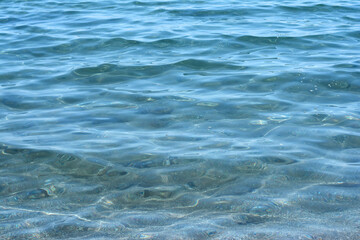 Texture of water. Abstract image of top view of shiny wave of clear sea water over sand beach, for...