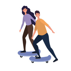 Obraz na płótnie Canvas Woman and man cartoon on skateboard design, Outdoor activity theme Vector illustration