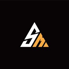 S M initial logo modern triangle with black background