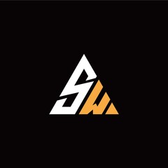 S W initial logo modern triangle with black background