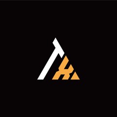 T X initial logo modern triangle with black background
