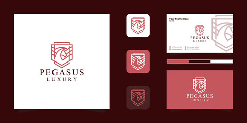 Fototapeta premium Elegant pegasus. minimalist premium horse. pegasus style mythical silhouette, premium logo and business card