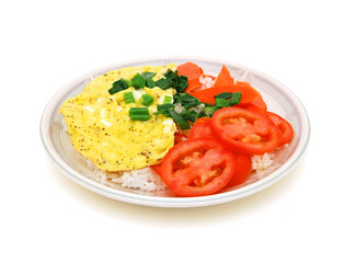Rice omelet on the white background