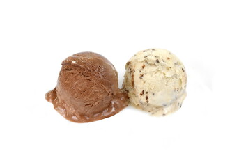 chocolate and vanilla ice cream ball isolated on white background
