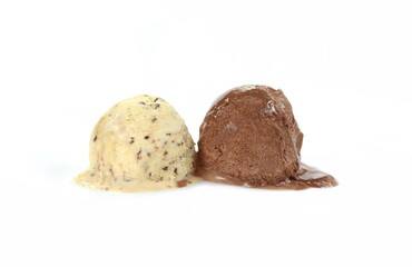 chocolate and vanilla ice cream ball isolated on white background
