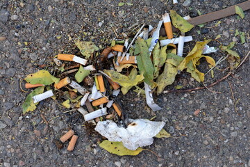 A pile of cigarette end stubs