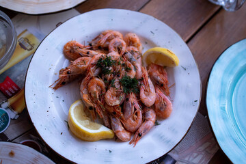 lamb chops and vegetables shrimp
