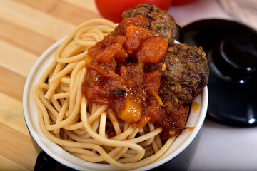 Pasta and meat balls with tomato sauce