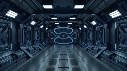Science background fiction interior room sci-fi spaceship corridors blue.