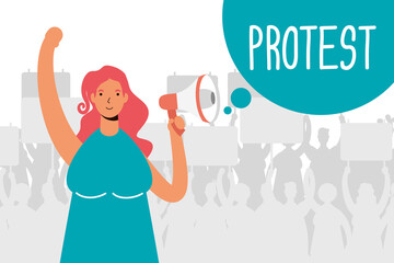 woman protesting with megaphone character