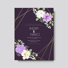 elegant flower and leaves wedding invitation cards