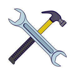Fototapeta premium wrench key and hammer tools crossed