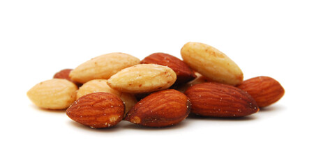 Mix of nuts close up on white