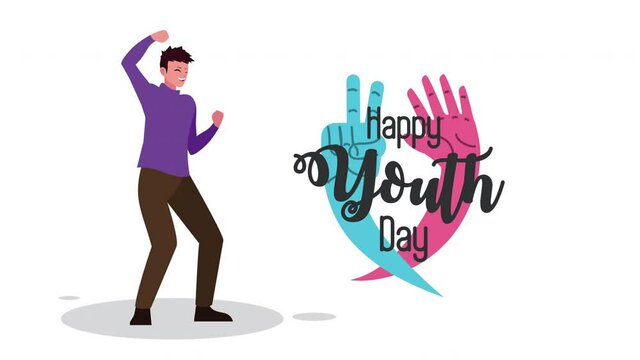 happy international youth day celebration with colors hands and man