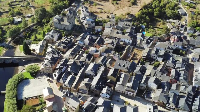 Molinaseca. Village in El Bierzo. Leon,Spain Aerial Drone Footage. Camino de Santiago