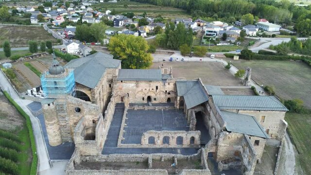 Cistercian monastery of Santa María de Carracedo in Leon,Spain. Aerial Drone Footage