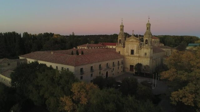 Cistercian monastery of Santa Mar&iacute;a de la Santa Espina in Valladolid,Spain. Aerial Drone Footage
