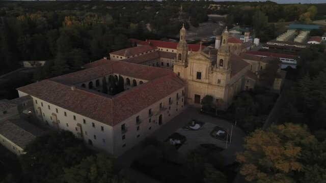 Cistercian monastery of Santa Mar&iacute;a de la Santa Espina in Valladolid,Spain. Aerial Drone Footage