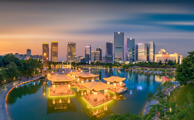 Obraz premium Night view of Qiandeng Lake Park, Foshan City, Guangdong Province, China