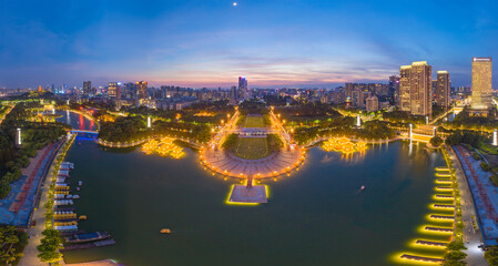 Night view of Qiandeng Lake Park, Foshan City, Guangdong Province, China