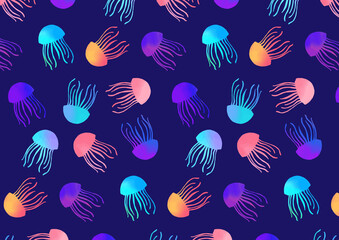 クラゲ　シームレス　パターン　jellyfish seamless pattern © ontamaudon