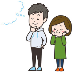 想像している男女のイラスト