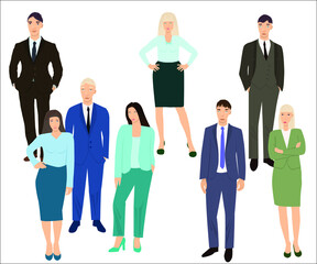 Office staff. Group of professionals dressed in business style.Vector illustration. White background isolated.