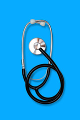 medical equipment stelthoscope isolated on blue background  - clipping path