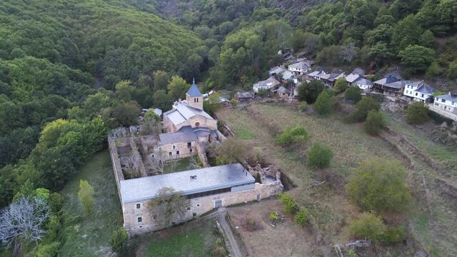 Village in the mountains. El Bierzo,Leon. Spain. Aerial Drone Footage