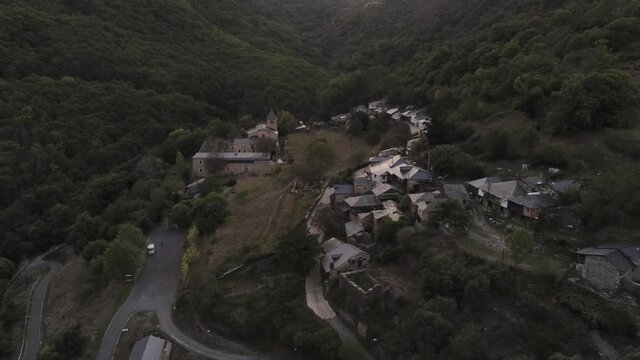 Village in the mountains. El Bierzo,Leon. Spain. Aerial Drone Footage