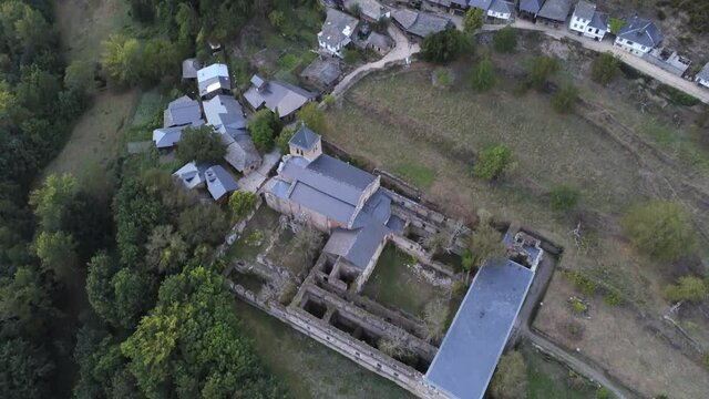 Village in the mountains. El Bierzo,Leon. Spain. Aerial Drone Footage